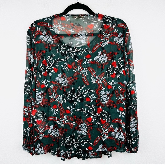 MAJE PARIS Lo Fleur Crepe Georgette Top,
Green Floral Sheer Smocked Blouse, 2 - Picture 5 of 8